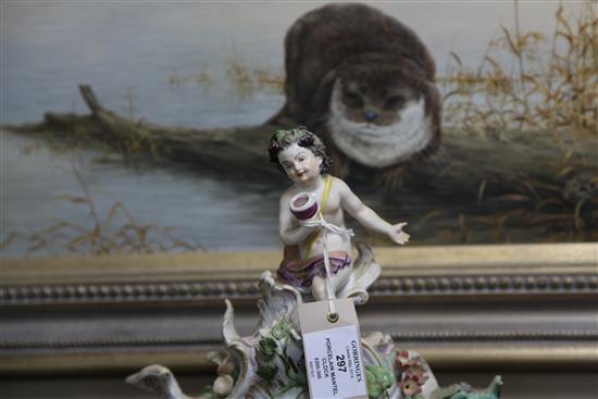A late 19th century German porcelain mantel clock, 18in.